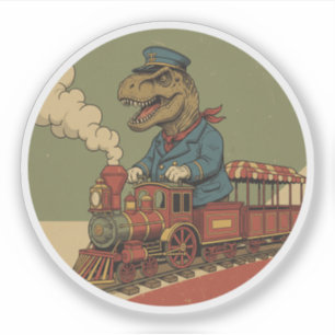 T-Rex Train Conductor - Vintage Dinosaur Railroad Sticker
