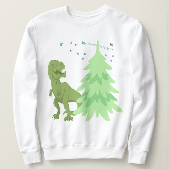 T-Rex Tree Sweatshirt - Funny Dino Holiday Top (Design Front)