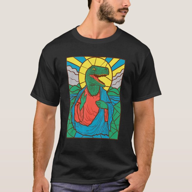 T Rex Trex Jesus  Religion Church Mosaic Art T-Shirt (Front)