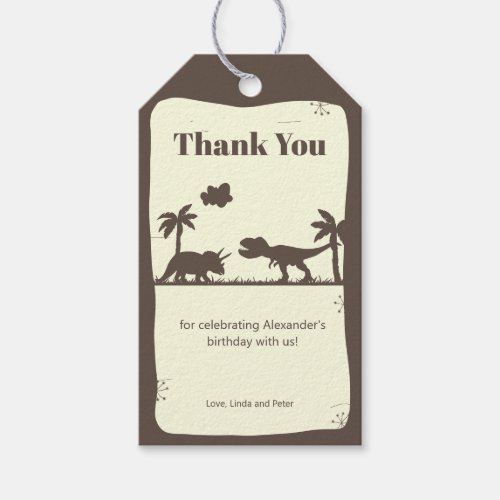 T_ Rex  Triceratops Dinosaur Silhouette Thank You Gift Tags