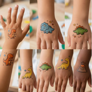 T-Rex, Triceratops, Stegosaurus & Dino Dinosaur Temporary Tattoos