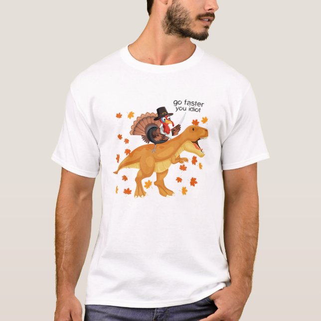 T Rex Turkey Riding Dinosaur Rex Funny Boys Men Hu T-Shirt (Front)