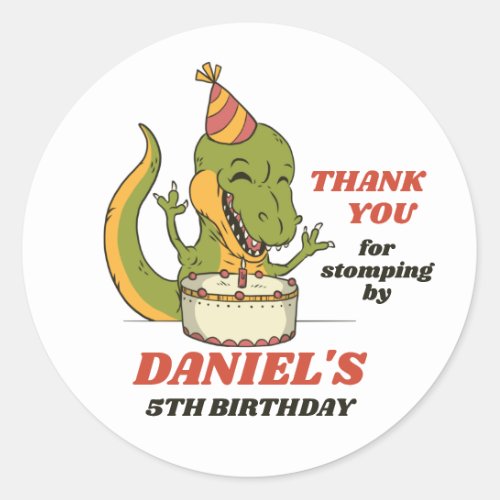 T_Rex Turns 1 Cute Dinosaur Kids Birthday Party Classic Round Sticker