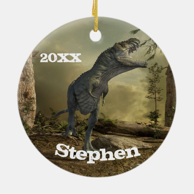 T-rex Tyrannosaurus Dinosaur Personalized  Ceramic Ornament (Back)