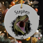 T-rex Tyrannosaurus Dinosaur Personalized Ceramic Ornament<br><div class="desc">This design was created though digital art. It may be personalized by choosing the customize option. Contact me at colorflowcreations@gmail.com or use the chat option at the top of the page if you wish to have this design on another product. Purchase my original abstract acrylic painting for sale at www.etsy.com/shop/colorflowart....</div>