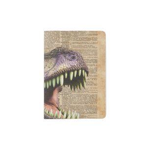 T-rex,tyrannosaurus,dinosaur Vintage Antique Art Passport Holder