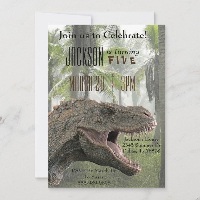 T-Rex Tyrannosaurus Rex Dinosaur Birthday Invite (Front)