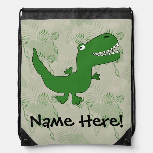 T-Rex Tyrannosaurus Rex Dinosaur Cartoon Kids Boys Drawstring Bag (Front)