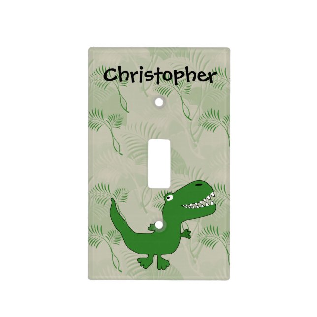 T-Rex Tyrannosaurus Rex Dinosaur Cartoon Kids Boys Light Switch Cover (Front)