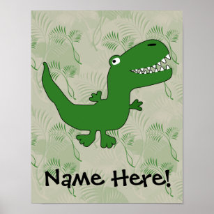 T-Rex Tyrannosaurus Rex Dinosaur Cartoon Kids Boys Poster