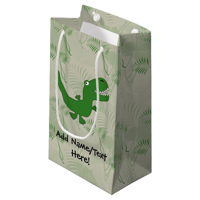 T-Rex Tyrannosaurus Rex Dinosaur Cartoon Kids Boys Small Gift Bag (Front Angled)