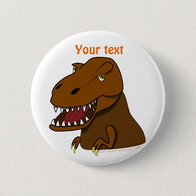 T-Rex Tyrannosaurus Rex Scary Cartoon Dinosaur Button (Front)