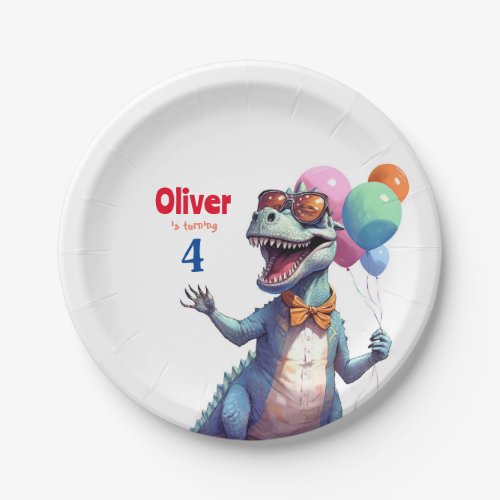 T_Rex Tyronasaurus Dinosaur Colorful Birthday Paper Plates