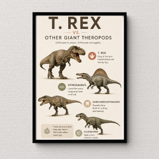 T. Rex vs Other Giant Theropods Educational Poster