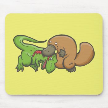 T-rex Vs Platypus Mouse Pad by UpsideDesigns at Zazzle
