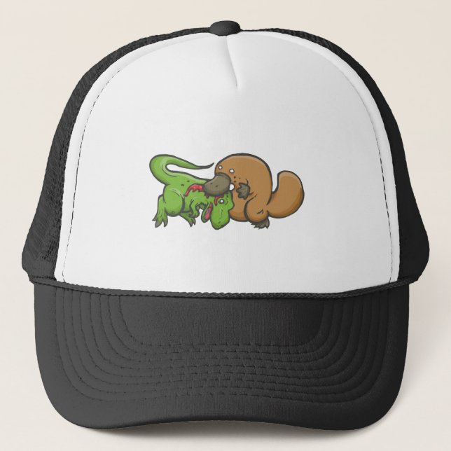 T-rex vs Platypus Trucker Hat (Front)
