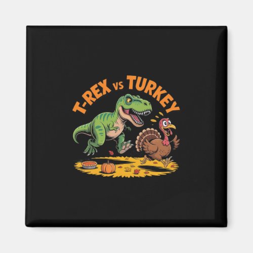 T-rex Vs Turkey Funny Thanksgiving Dinosaur Design Magnet