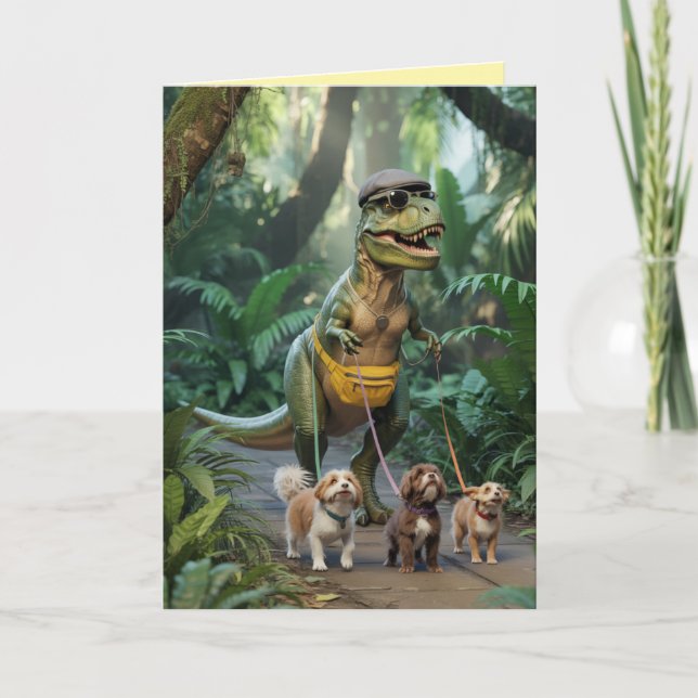 T-Rex Walkin' the Dog Card (Front)