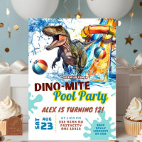 T-Rex Waterslide Pool Party Birthday Invitation