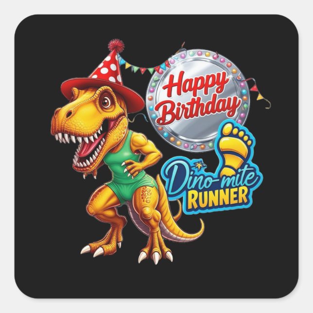 T-Rex wearing green running outfit Square Sticker (Front)