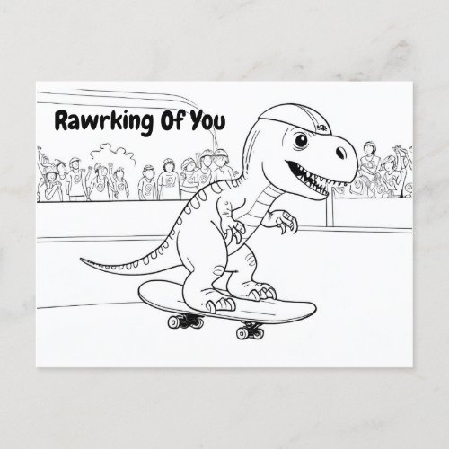 T_Rex wearing helmet riding a skateboard Postcard