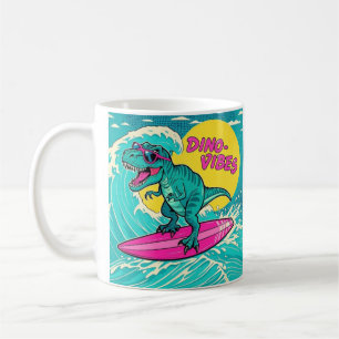 T-Rex wearing sunglasses and riding a neon pink Coffee Mug