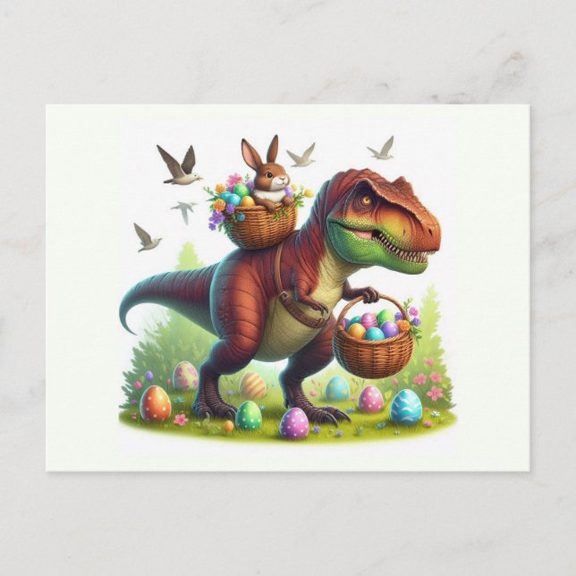 T-Rex with Easter Bunny Holiday Postcard (Front)