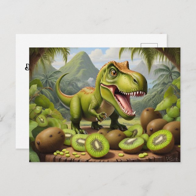 T-Rex with kiwi fruit Postcard (Front/Back)