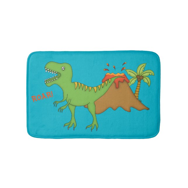 T-Rex with Volcano-Kids Bathroom Mat (Front)