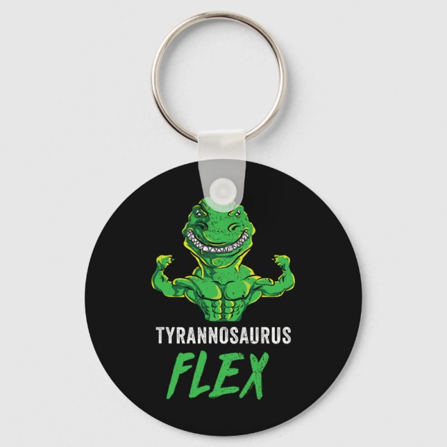 T Rex Workout Funny Dinosaur Gym Weightlifting Cut Keychain (Front)