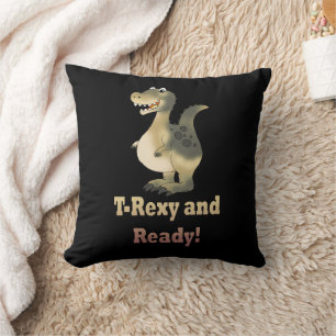 T-Rexy and Ready Dino Cartoon Throw Pillow