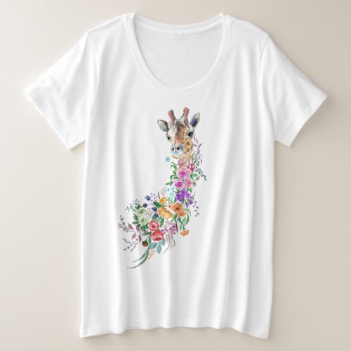  T_Shir twith Colorful Flowers Bouquet Giraffe Plus Size T_Shirt
