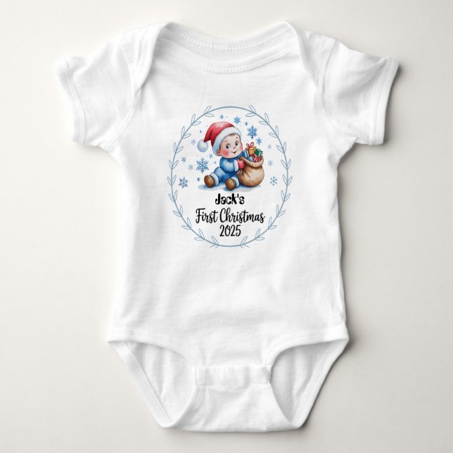 T-Shirt0Personalized Baby's First Xmas 2025-Boy Baby Bodysuit (Front)