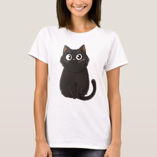 T_shirt a cute black cat with big eyes 