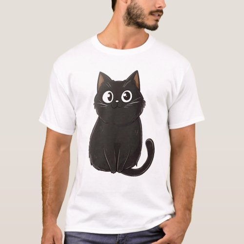 T_shirt a cute black cat with big eyes 