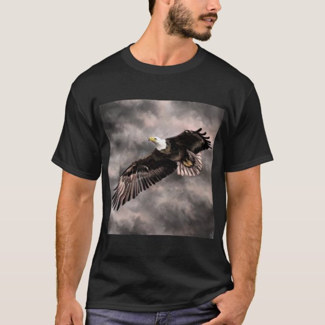 T-Shirt American Bald Eagle Flying in Storm Clouds (Front)