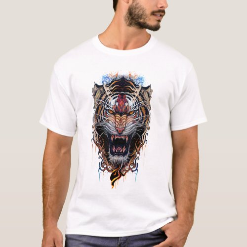 T Shirt Angry Tiger Head T_Shirt White