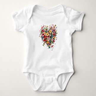 T-Shirt baby Bodysuit heart and flowers