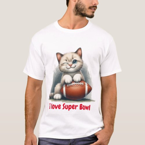 T_shirt Cat Wink  I love super Bowl