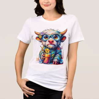 T-shirt Colorful Cow with a Cool Drink Tri-Blend Shirt