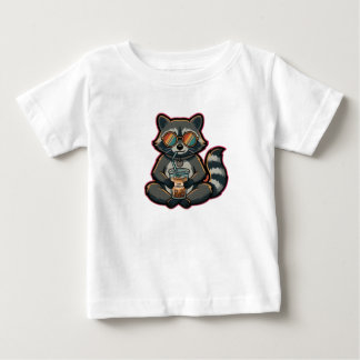T-Shirt Cool Raccoon Drinking Oat Milk Iced Coffee