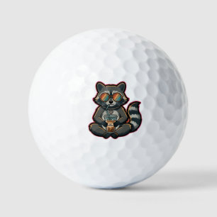 T-Shirt Cool Raccoon Drinking Oat Milk Iced Coffee Golf Balls
