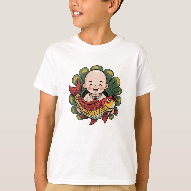 T-Shirt | Cute Boy with Lucky Koi (Front)