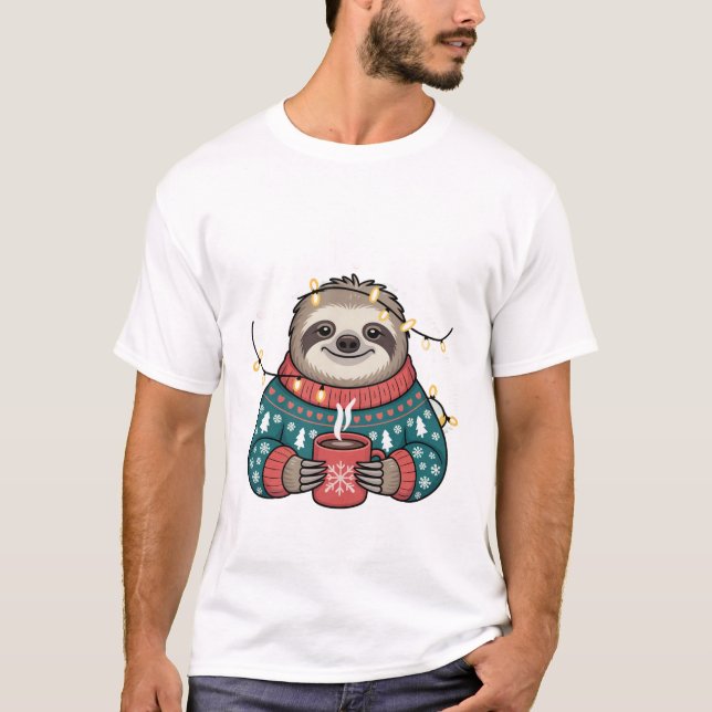 T-Shirt Cute Christmas Sloth Tee | Funny Holiday  (Front)