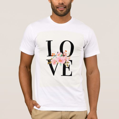 T_shirt design featuring flowers with love text