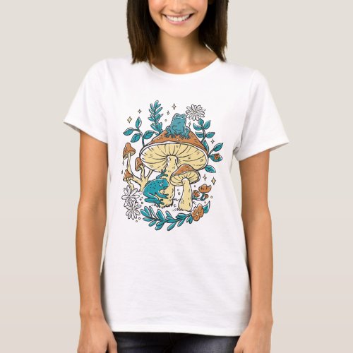 T_shirt Design Featuring Frogs With Mushrooms