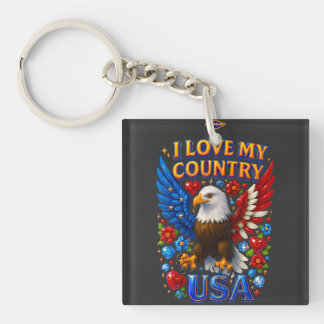 T-Shirt Design: I Love My Country - USA Keychain