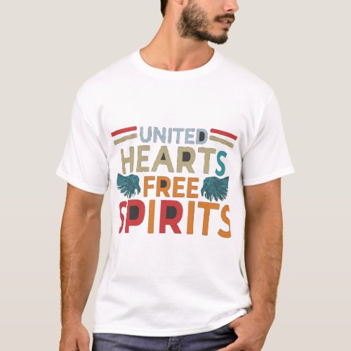 T_shirt design with the text United Hearts spirit