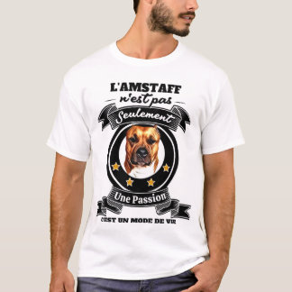 T-SHIRT DOG AMSTAFF WHITE MAN