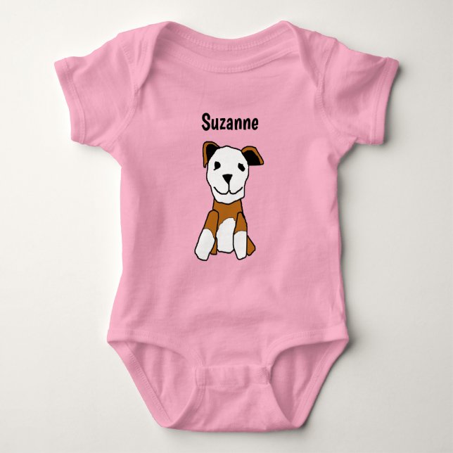 T-Shirt - Dog Cartoon with Name Baby Bodysuit (Front)